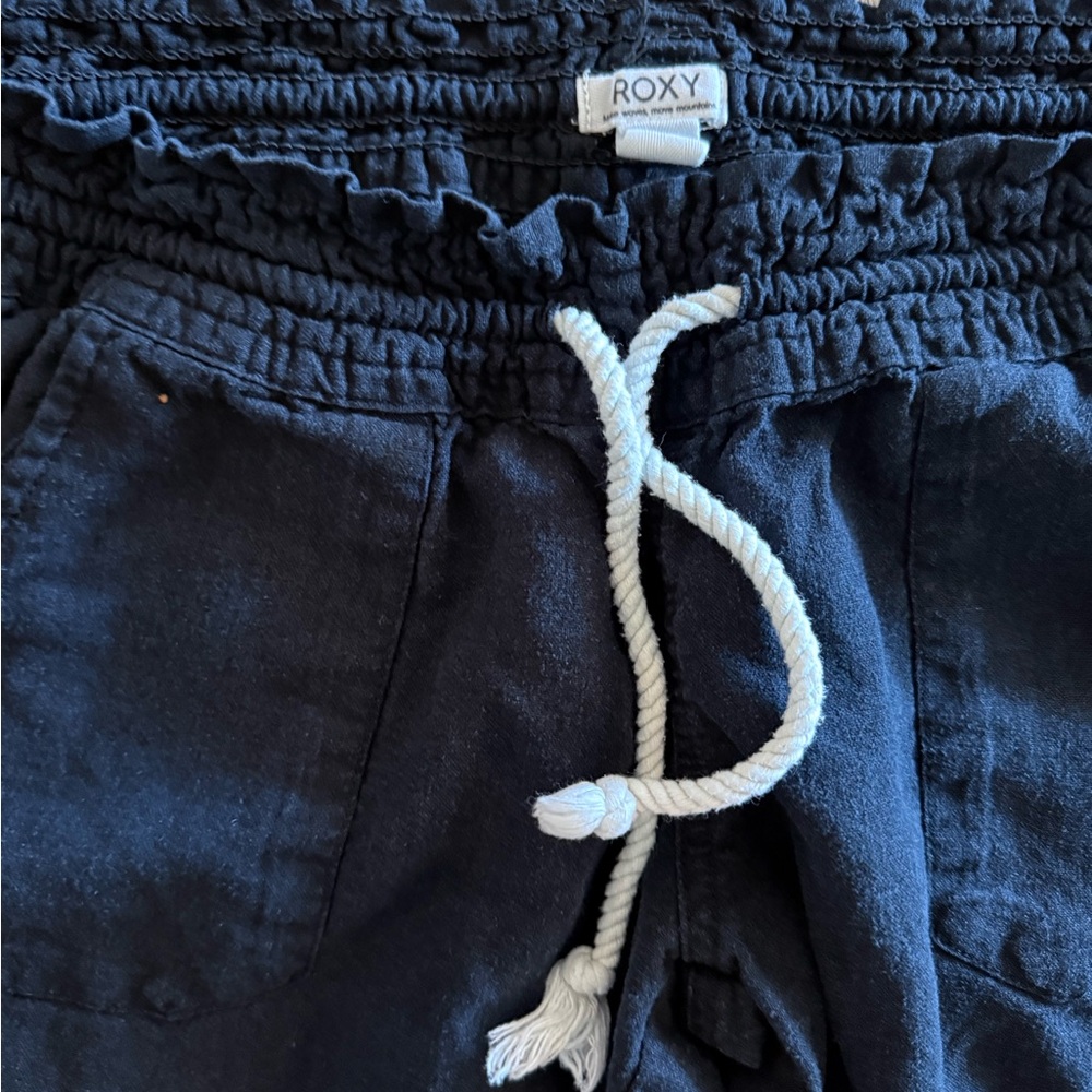Roxy Women's Black Linen  Drawstring Pants - Picture 2 of 4